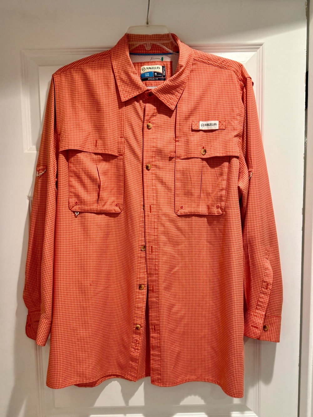 Magellan Outdoors Orange Gingham Fishing Shirt